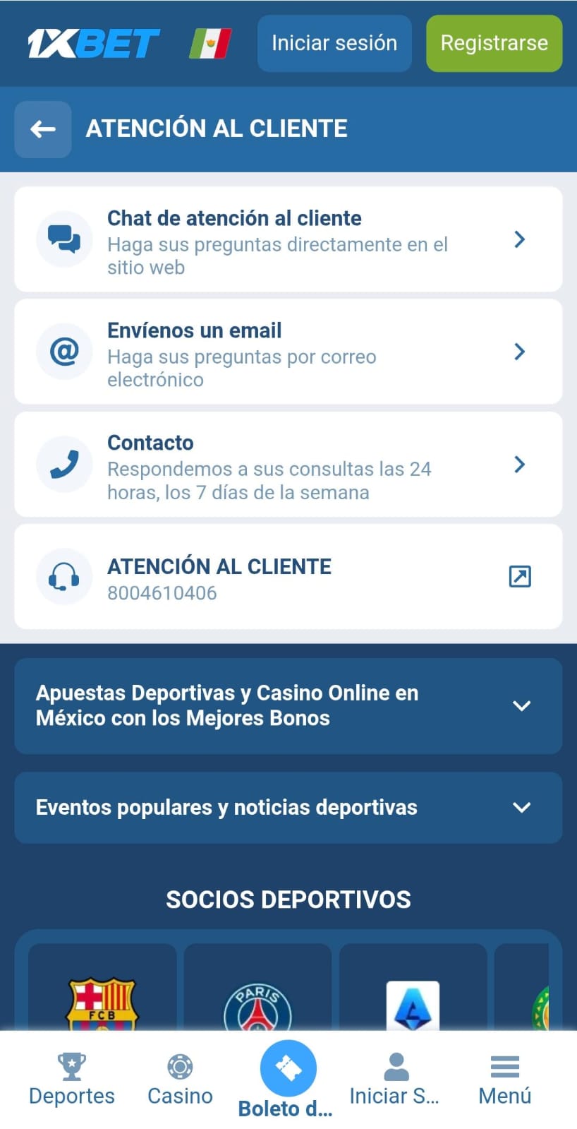 Atencion al cliente 1xbet movil