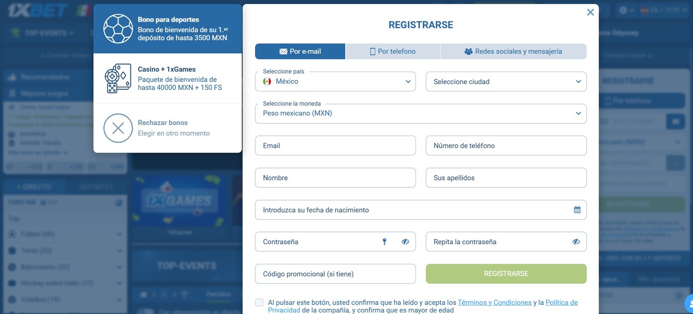 Registro 1xbet
