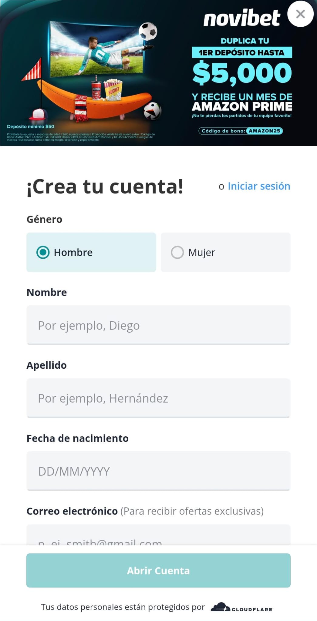 Registro Novibet movil