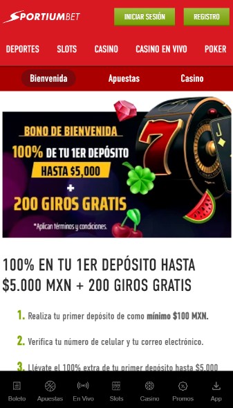 Bonos de bienvenida Casino Sportiumbet Mexico movil